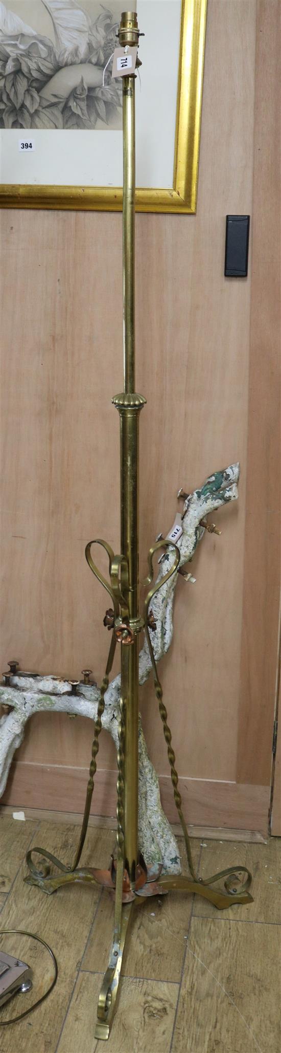 A W. Benson style copper and brass telescopic lamp stand